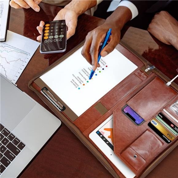 Zippered Padfolio Organizer, Leather Planner Binder, 10.2 Inch Portfolio Folder - Picture 3 of 6